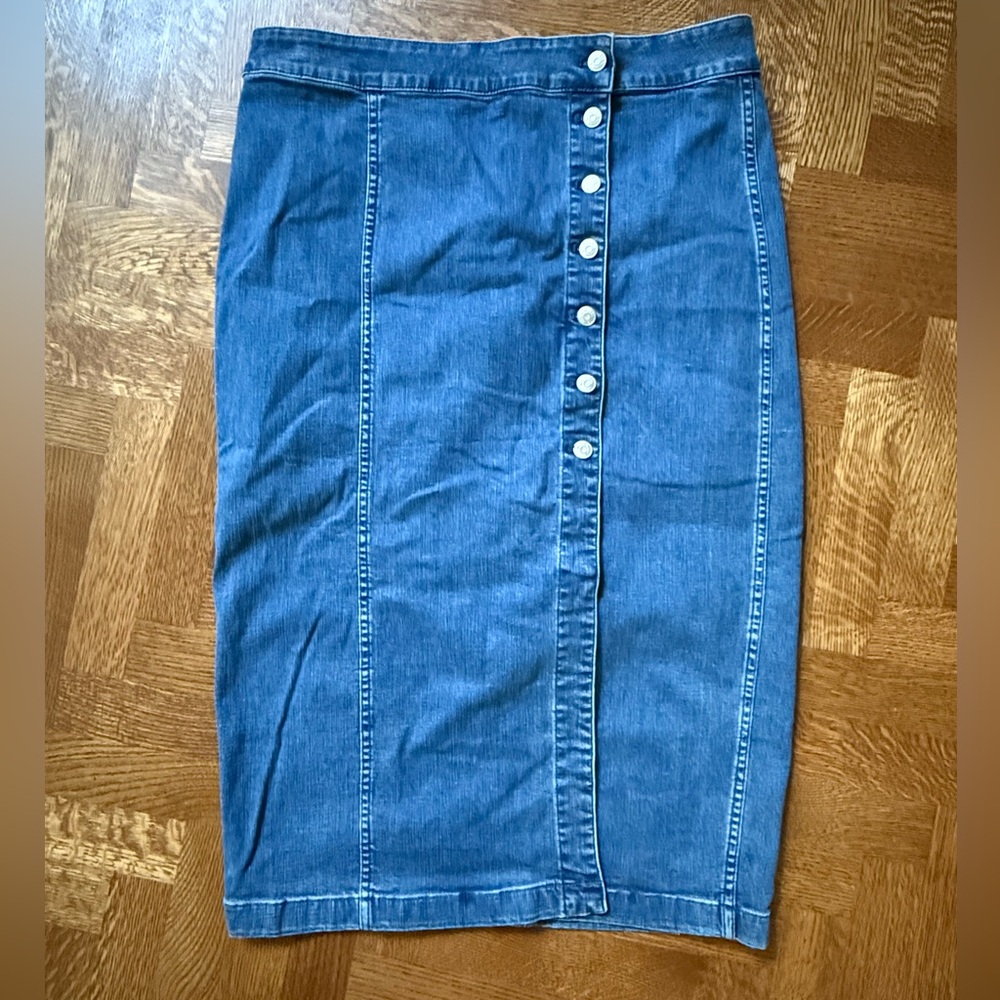 MADEWELL Stretch Denim Side Button Midi Skirt Comfy Fall Blue Jean Retro Y2K 33‎